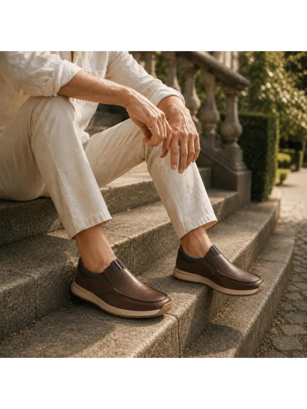 Men's Dark Brown Slip On Leather Loafers Shoes Breathable Mesh Casual Moc